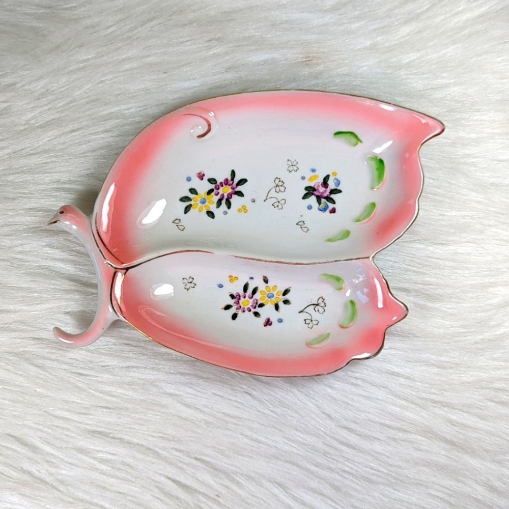 Butterfly Shaped Hand Painted Floral Trinket Dish Made In Japan